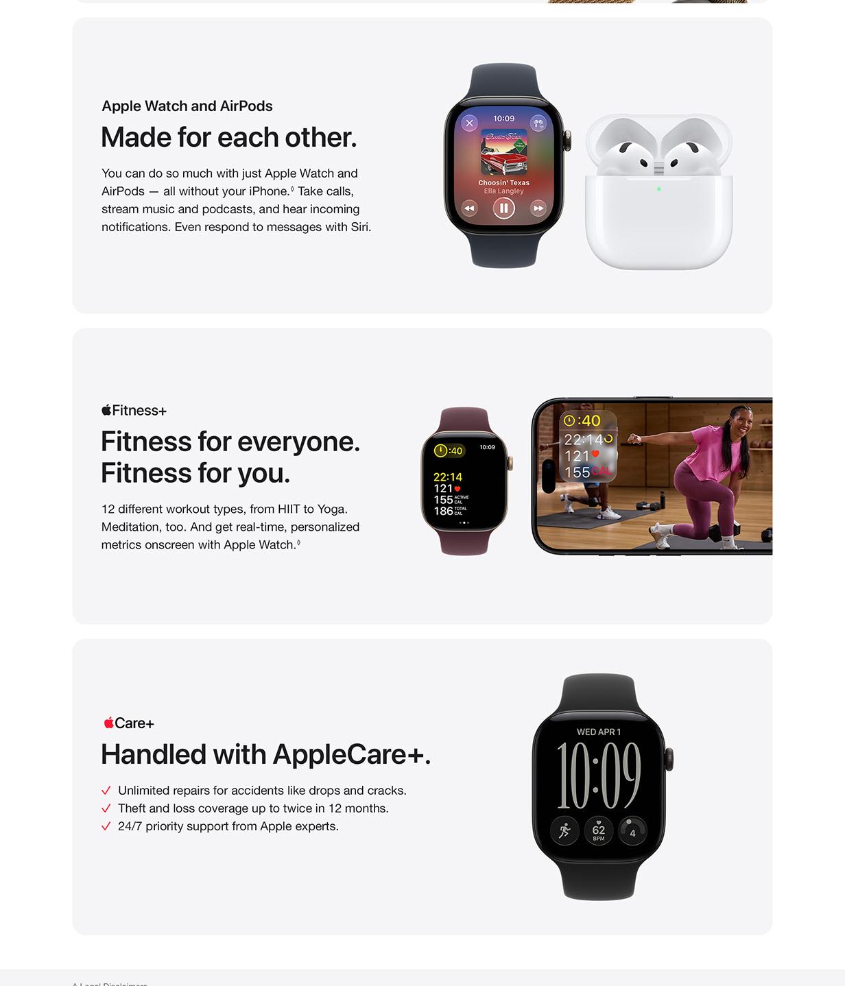 Apple Watch comparison highlighting water resistance, GPS, cellular and satellite connectivity, chips, gestures, and battery life.